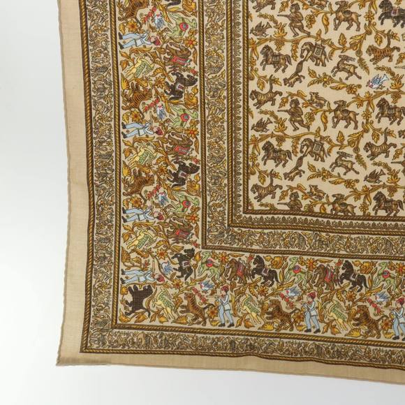 HERMES Carre 90 CHASSE EN INDE Scarf Silk Cashmere Brown Auth am4909 - Picture 6 of 15